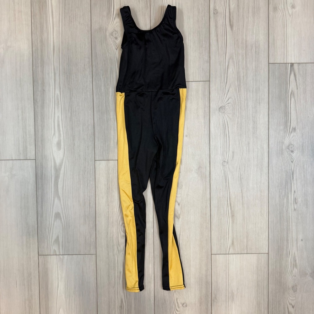 Weissman Girls Black‎ Yellow Stripe Dance Unitard Jumpsuit 15471 SC Small Child